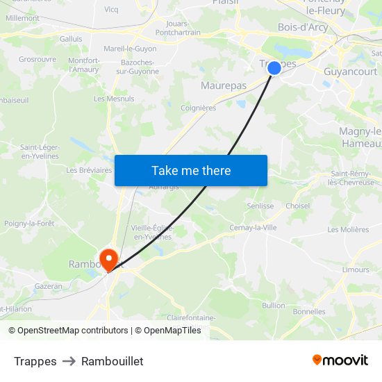 Trappes to Rambouillet map