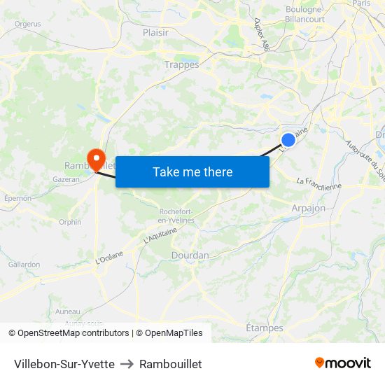 Villebon-Sur-Yvette to Rambouillet map