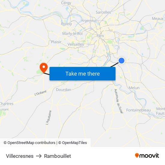 Villecresnes to Rambouillet map
