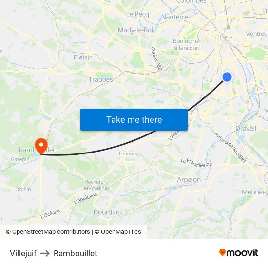 Villejuif to Rambouillet map