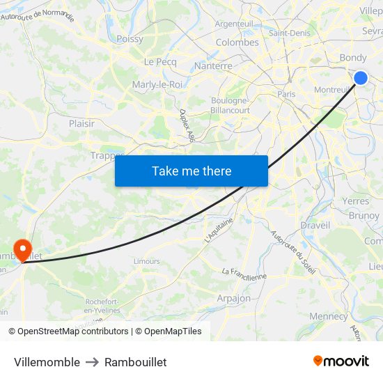 Villemomble to Rambouillet map