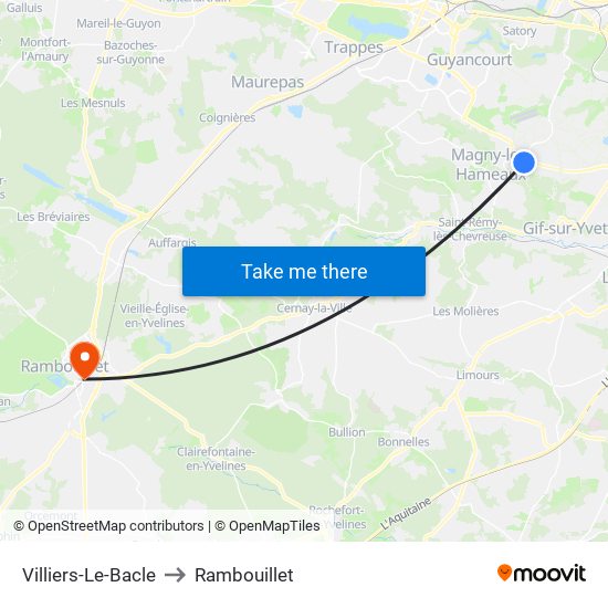 Villiers-Le-Bacle to Rambouillet map