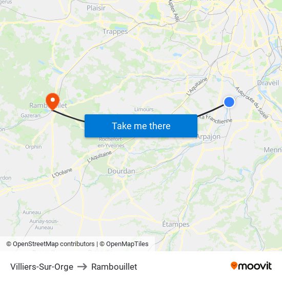 Villiers-Sur-Orge to Rambouillet map