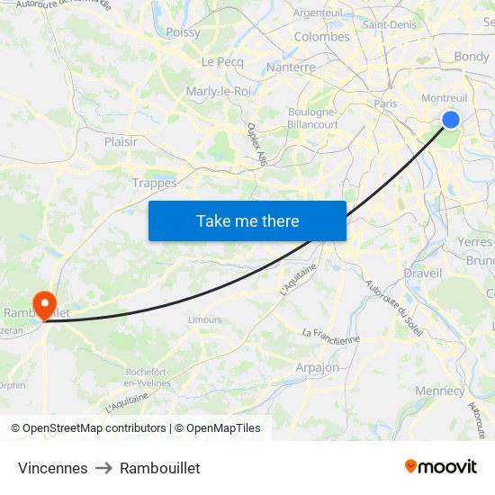 Vincennes to Rambouillet map