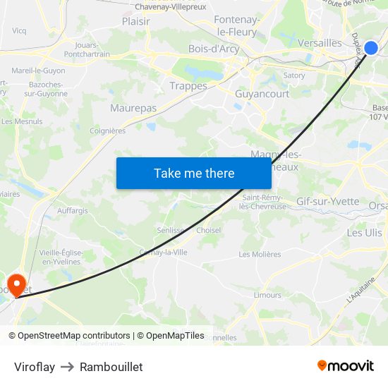 Viroflay to Rambouillet map
