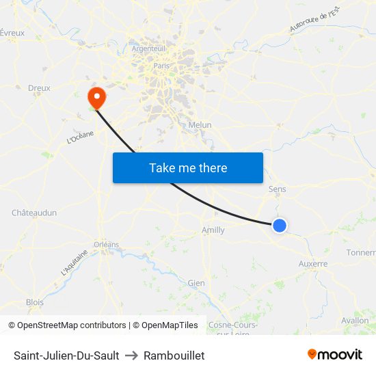 Saint-Julien-Du-Sault to Rambouillet map