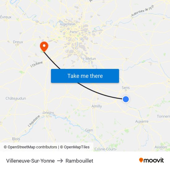 Villeneuve-Sur-Yonne to Rambouillet map