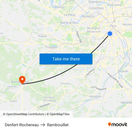 Denfert-Rochereau to Rambouillet map
