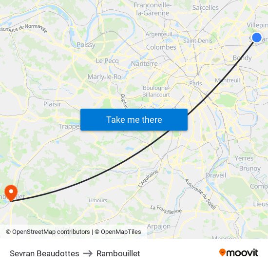 Sevran Beaudottes to Rambouillet map