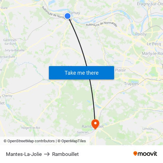 Mantes-La-Jolie to Rambouillet map