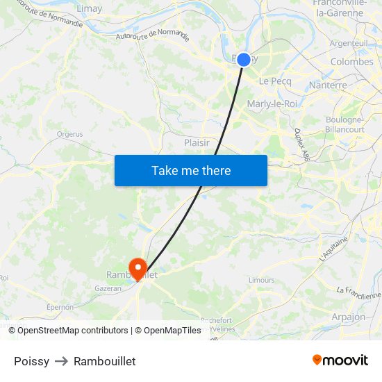 Poissy to Rambouillet map