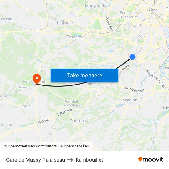 Gare de Massy-Palaiseau to Rambouillet map