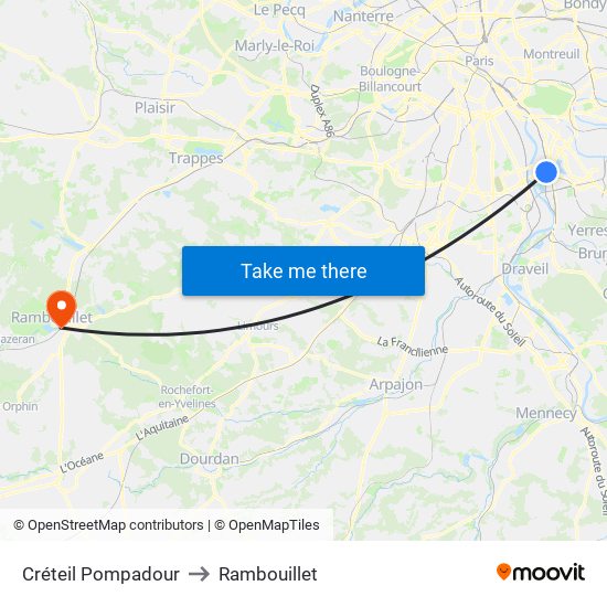 Créteil Pompadour to Rambouillet map