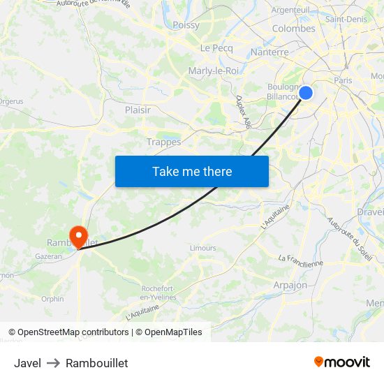 Javel to Rambouillet map