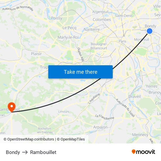 Bondy to Rambouillet map