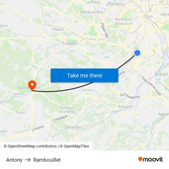 Antony to Rambouillet map