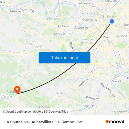 La Courneuve - Aubervilliers to Rambouillet map