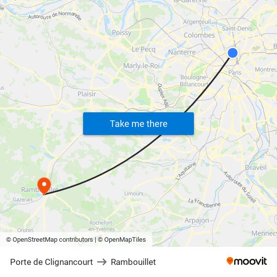 Porte de Clignancourt to Rambouillet map