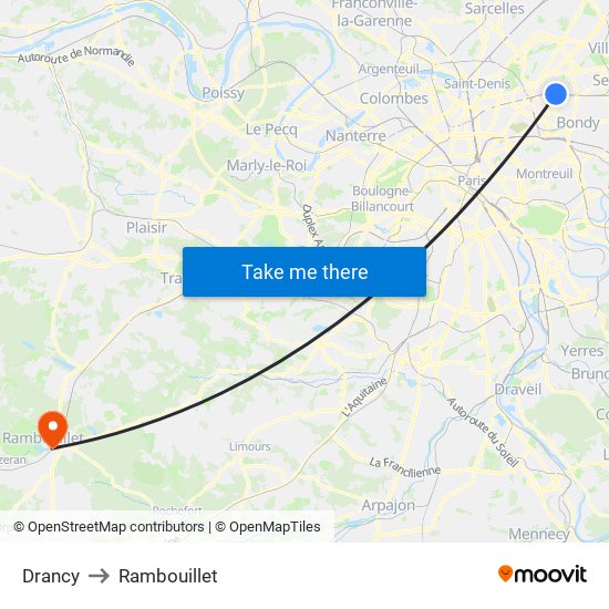 Drancy to Rambouillet map