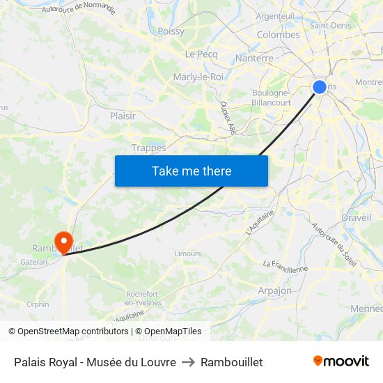 Palais Royal - Musée du Louvre to Rambouillet map