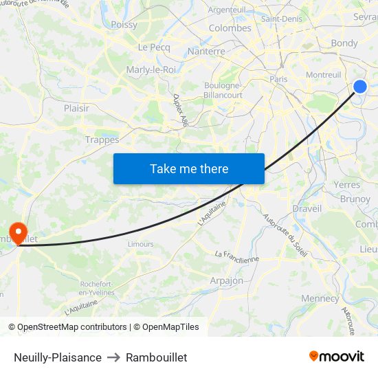 Neuilly-Plaisance to Rambouillet map
