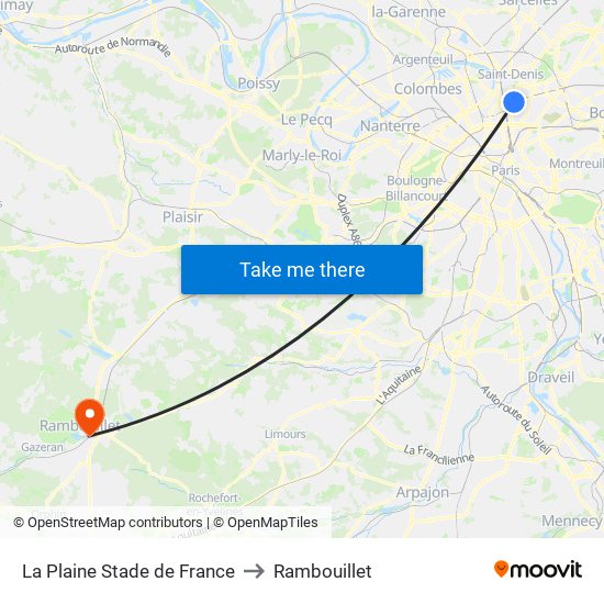 La Plaine Stade de France to Rambouillet map