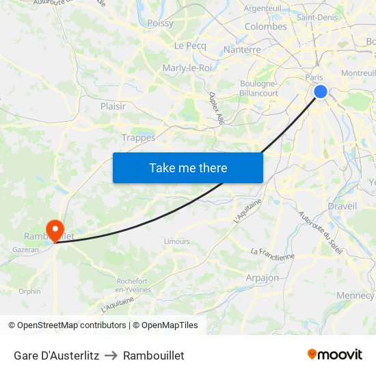 Gare D'Austerlitz to Rambouillet map