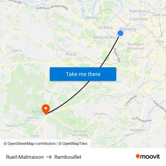 Rueil-Malmaison to Rambouillet map