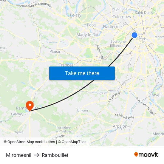 Miromesnil to Rambouillet map