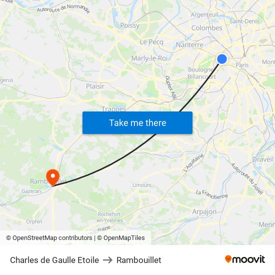 Charles de Gaulle Etoile to Rambouillet map