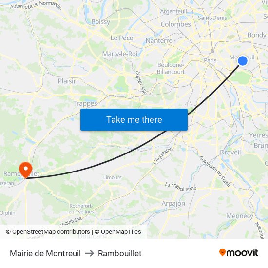 Mairie de Montreuil to Rambouillet map