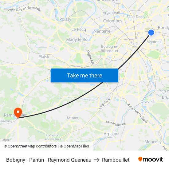 Bobigny - Pantin - Raymond Queneau to Rambouillet map