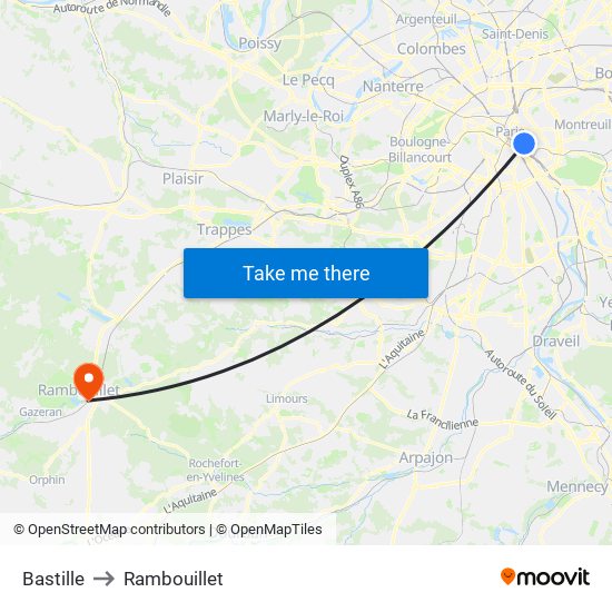 Bastille to Rambouillet map