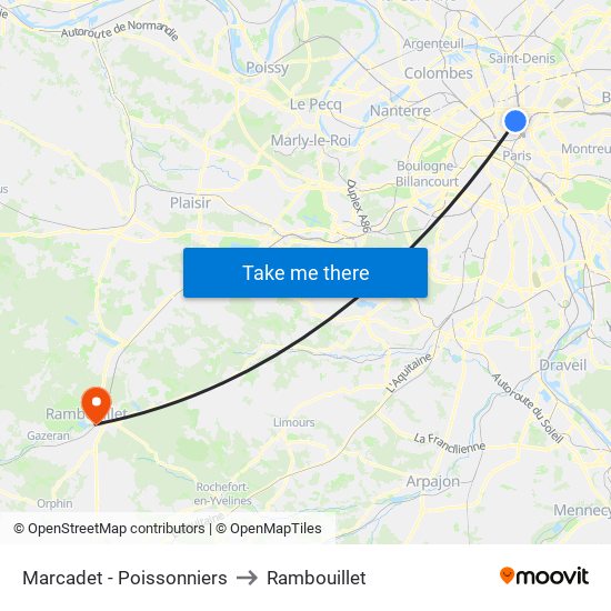 Marcadet - Poissonniers to Rambouillet map