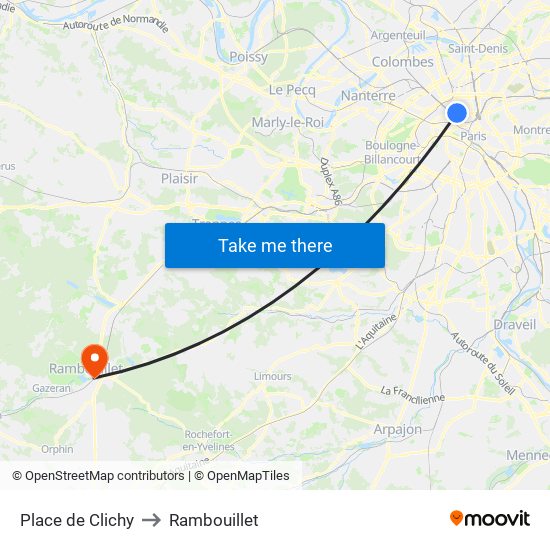 Place de Clichy to Rambouillet map