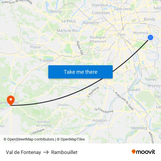 Val de Fontenay to Rambouillet map