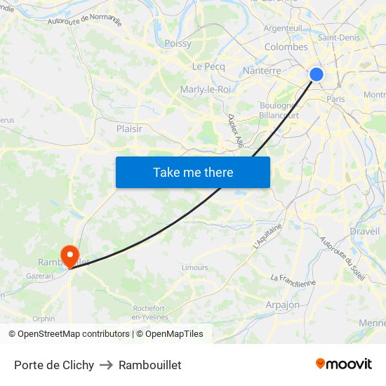Porte de Clichy to Rambouillet map
