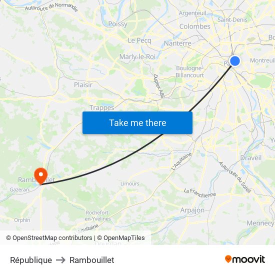 République to Rambouillet map