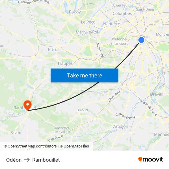 Odéon to Rambouillet map