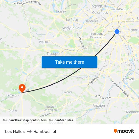 Les Halles to Rambouillet map