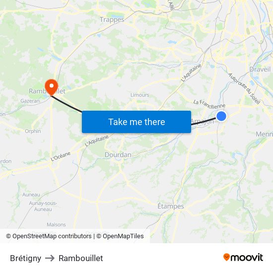 Brétigny to Rambouillet map