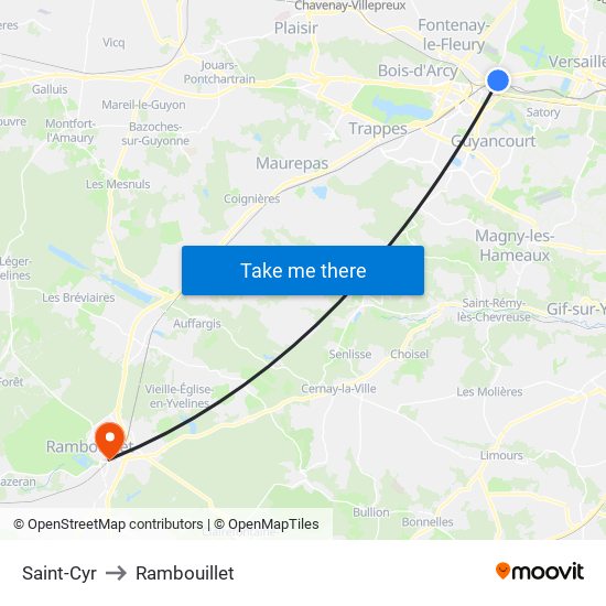 Saint-Cyr to Rambouillet map