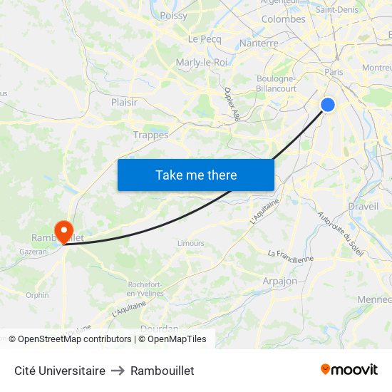 Cité Universitaire to Rambouillet map