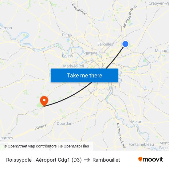 Roissypole - Aéroport Cdg1 (D3) to Rambouillet map