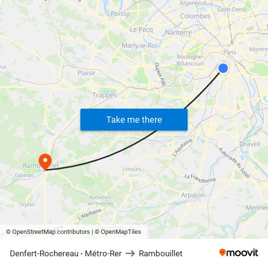 Denfert-Rochereau - Métro-Rer to Rambouillet map