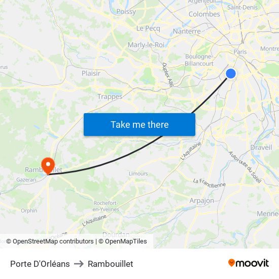 Porte D'Orléans to Rambouillet map