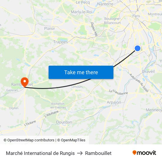 Marché International de Rungis to Rambouillet map