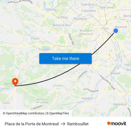 Place de la Porte de Montreuil to Rambouillet map
