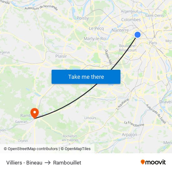 Villiers - Bineau to Rambouillet map