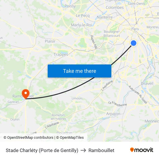 Stade Charléty (Porte de Gentilly) to Rambouillet map